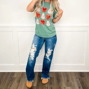 Judy Blue MR Dark Wash Straight Fit Dad Jeans Stretch Distressed 7/28 9/29 NEW